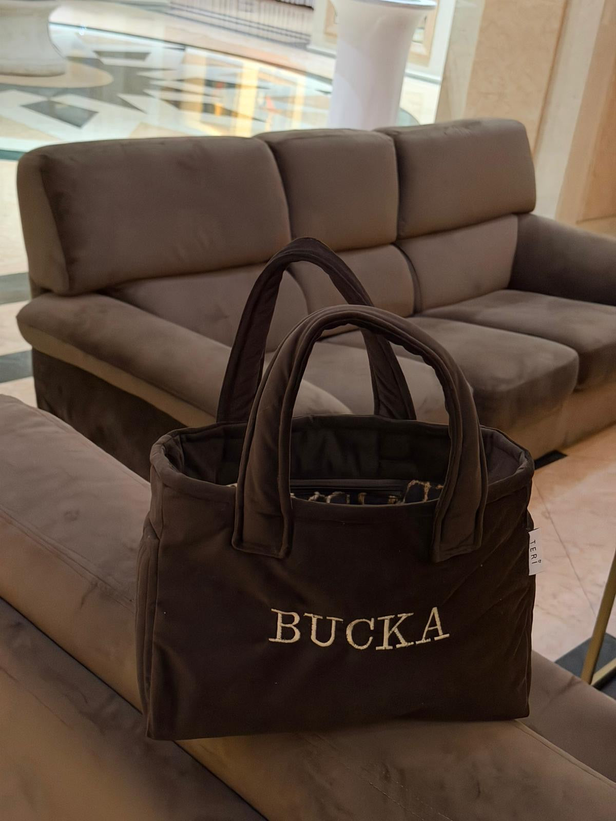 Tamno braon plišana MINI torba