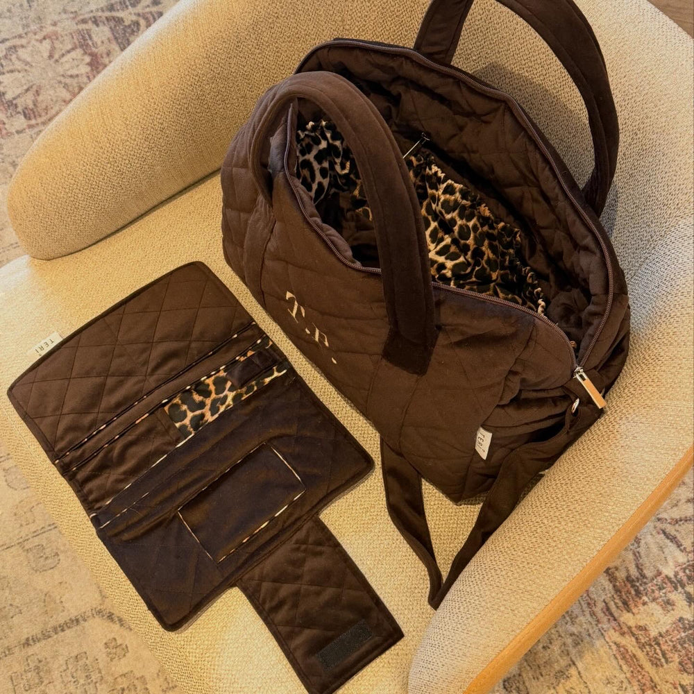 Dark brown velvet mom bag