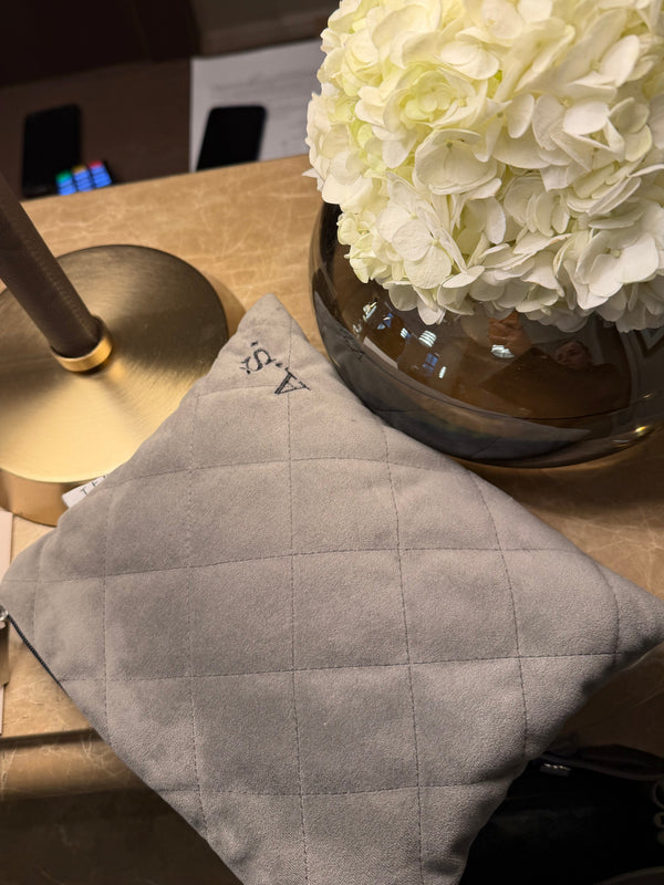 Gray velvet clutch