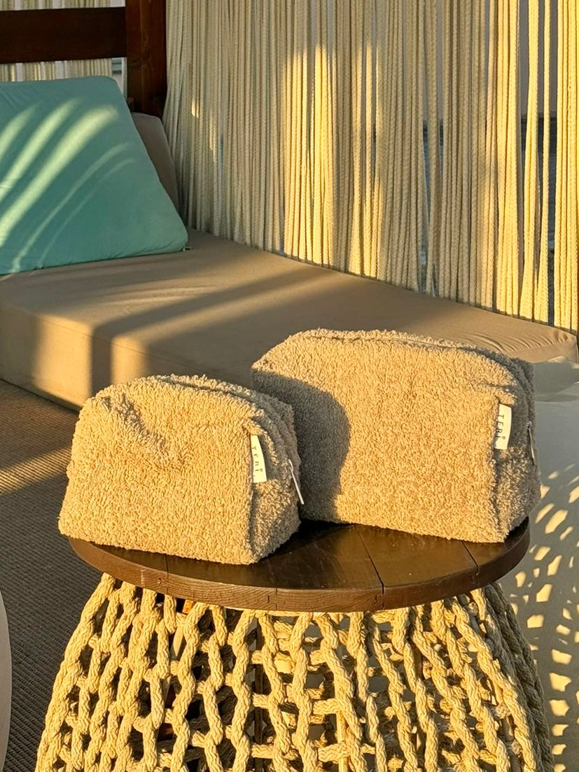 Beige terry vanity bag