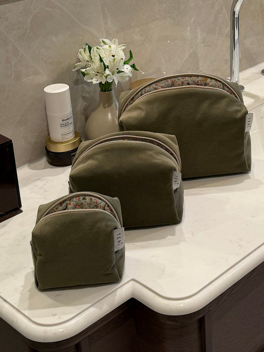 Micro sage green velvet vanity bag