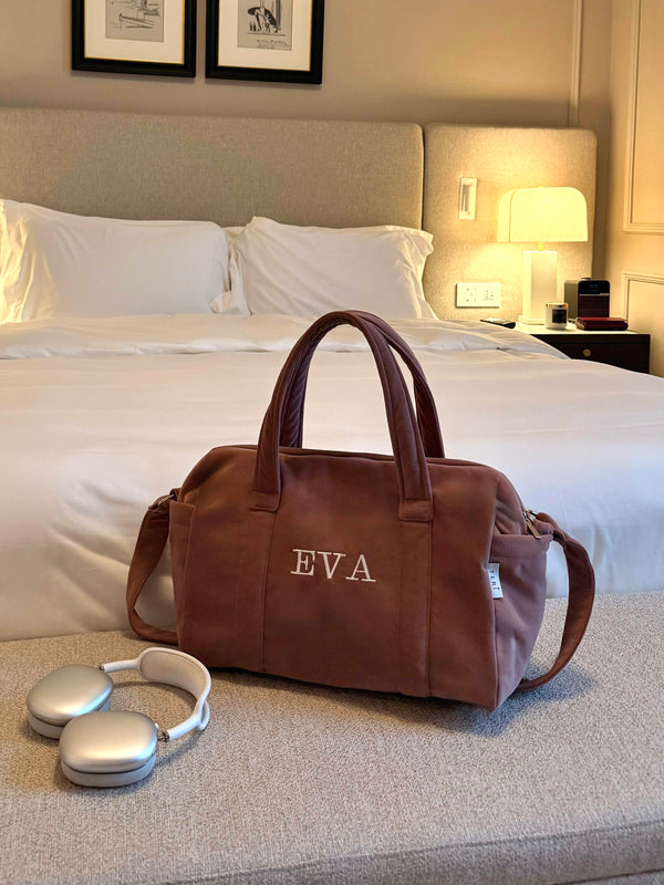 Soft pink velvet mom bag