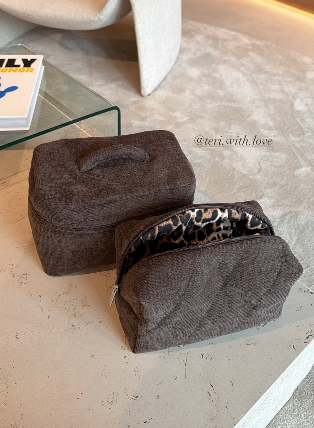 Brown velvet vanity bag