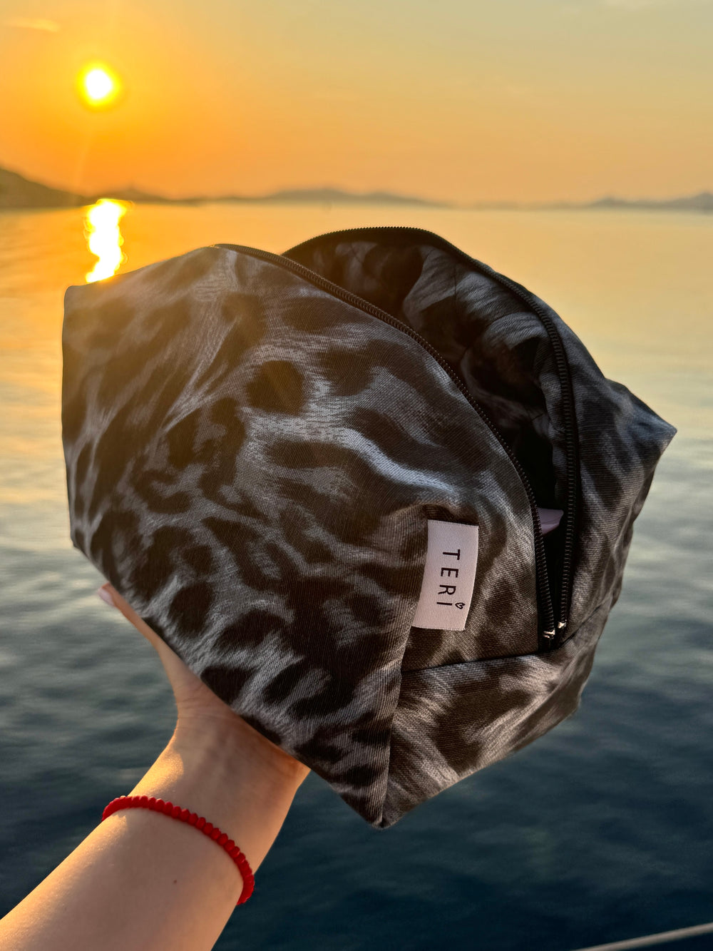 Gray leopard vanity bag