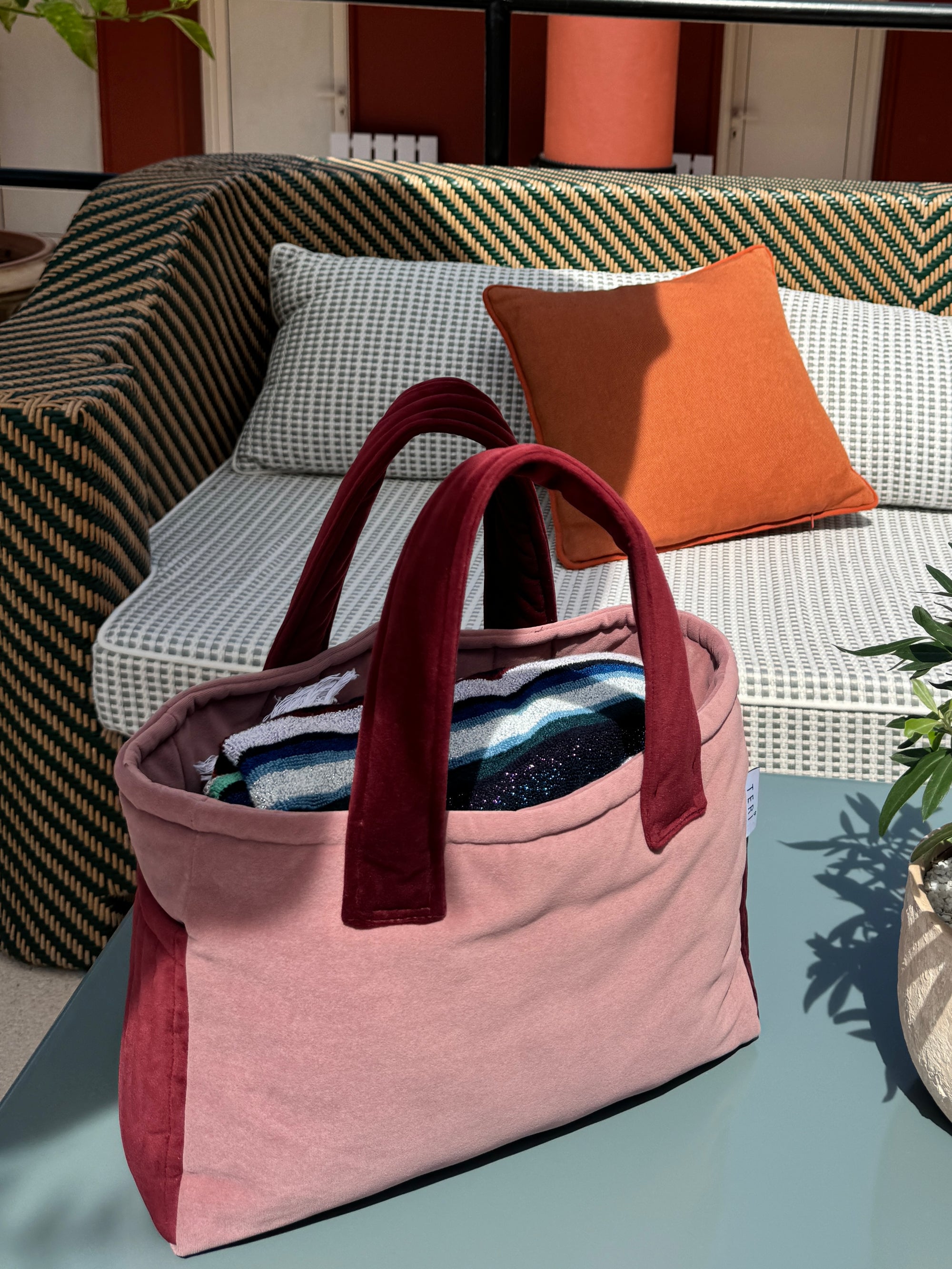 Roze/bordo pliš MINI torba