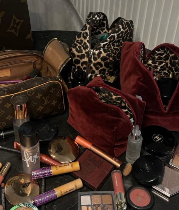 Burgundy velvet vanity bag