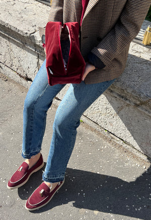 Burgundy velvet vanity bag