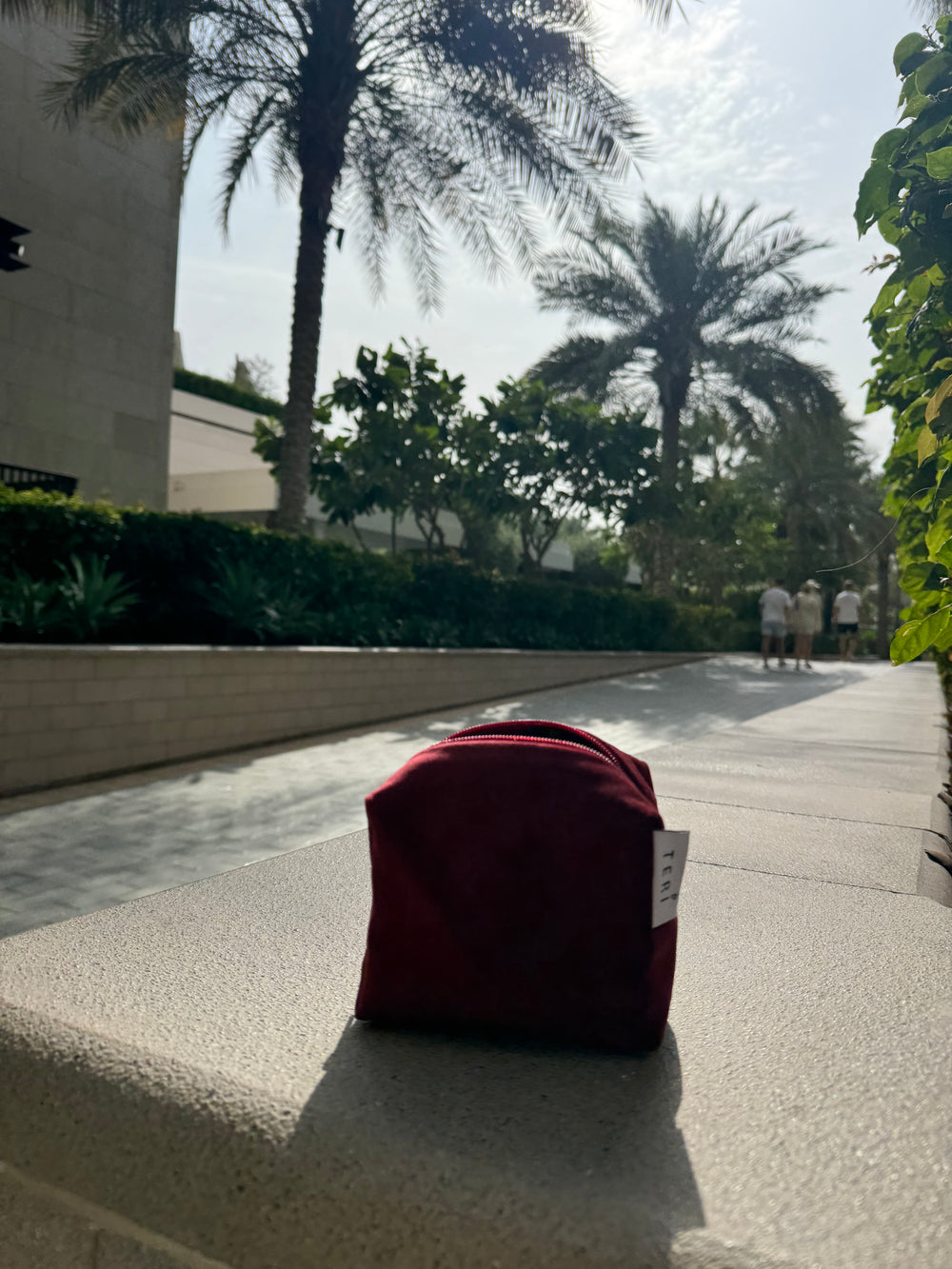 Micro burgundy velvet vanity case