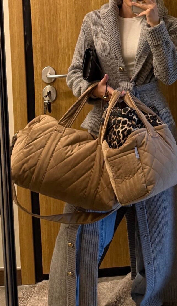 Golden velvet mom bag