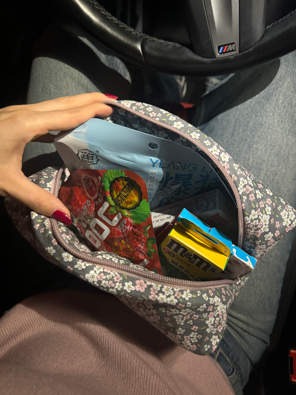 Gray floral vanity bag