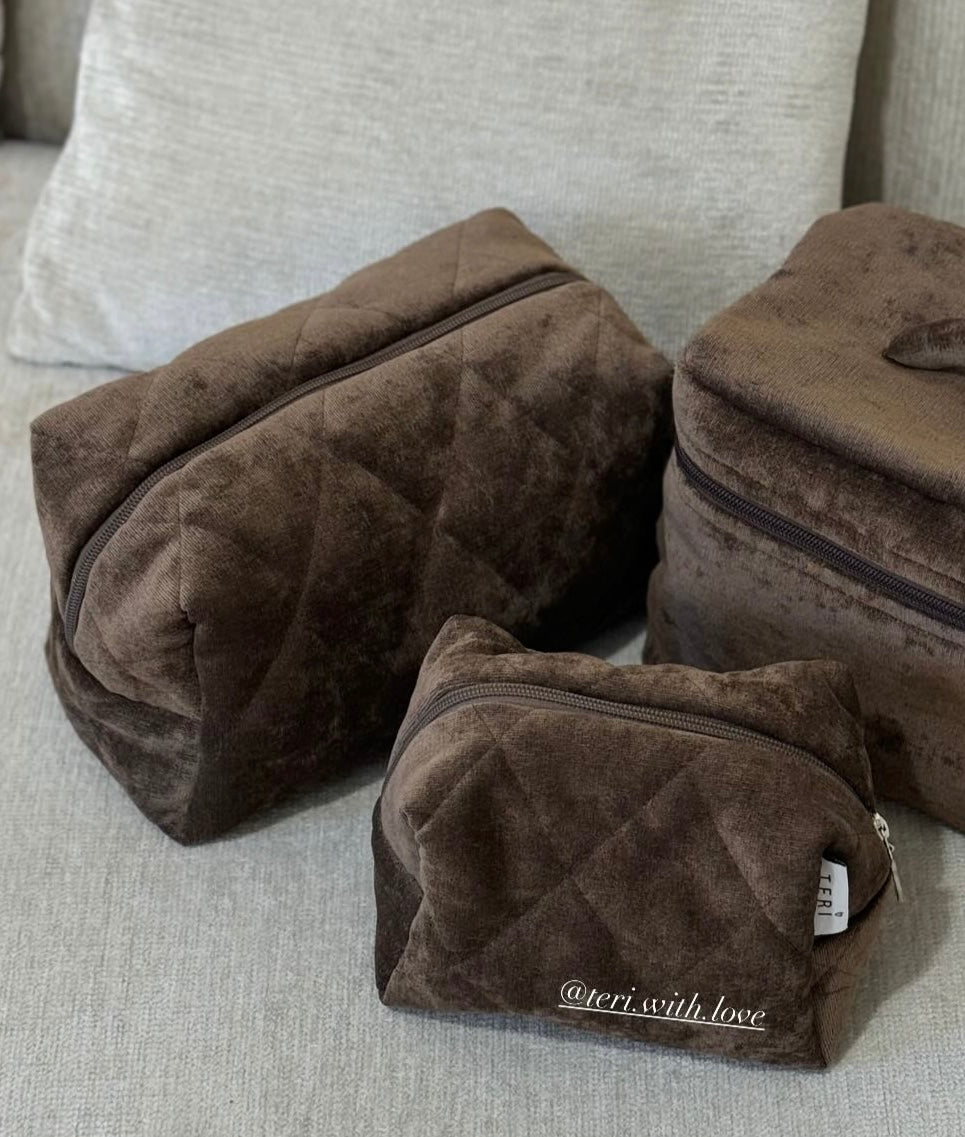 Brown velvet vanity bag