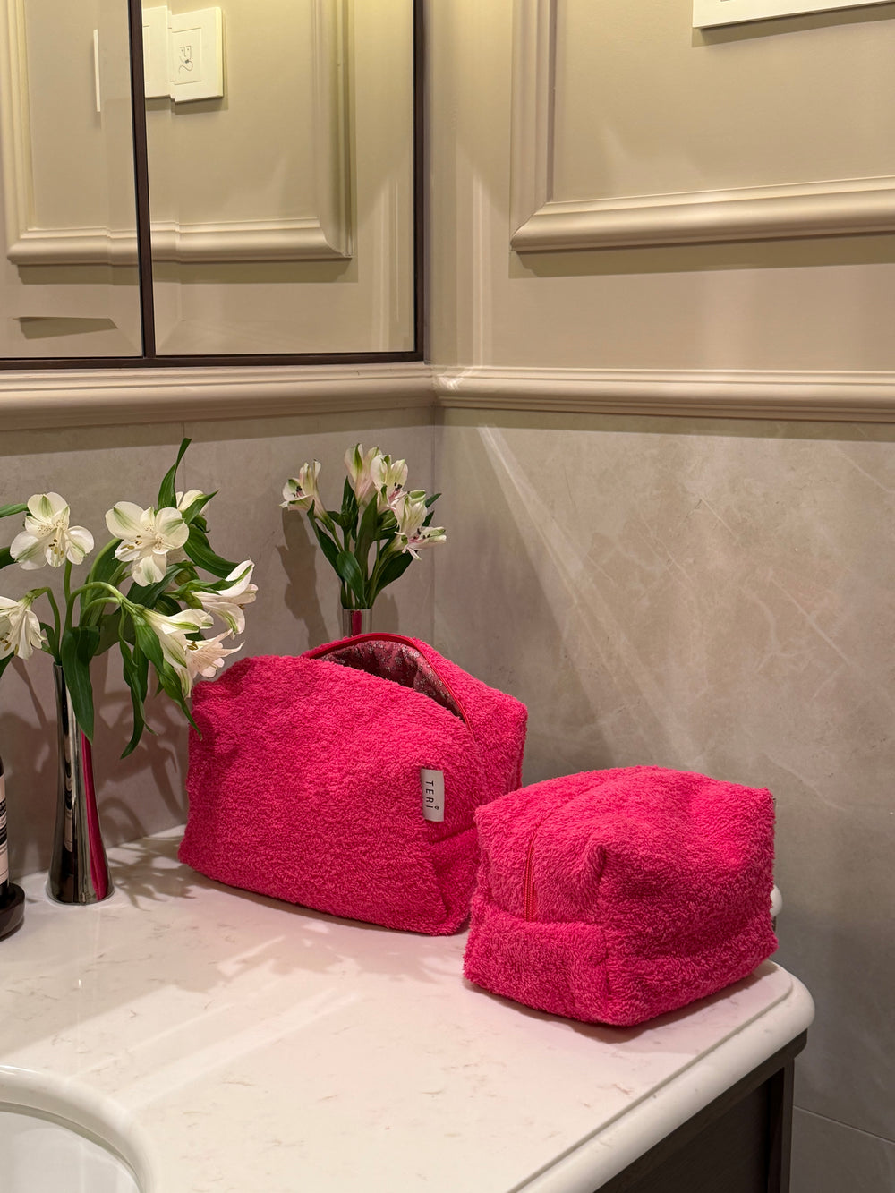 Hot pink terry vanity bag