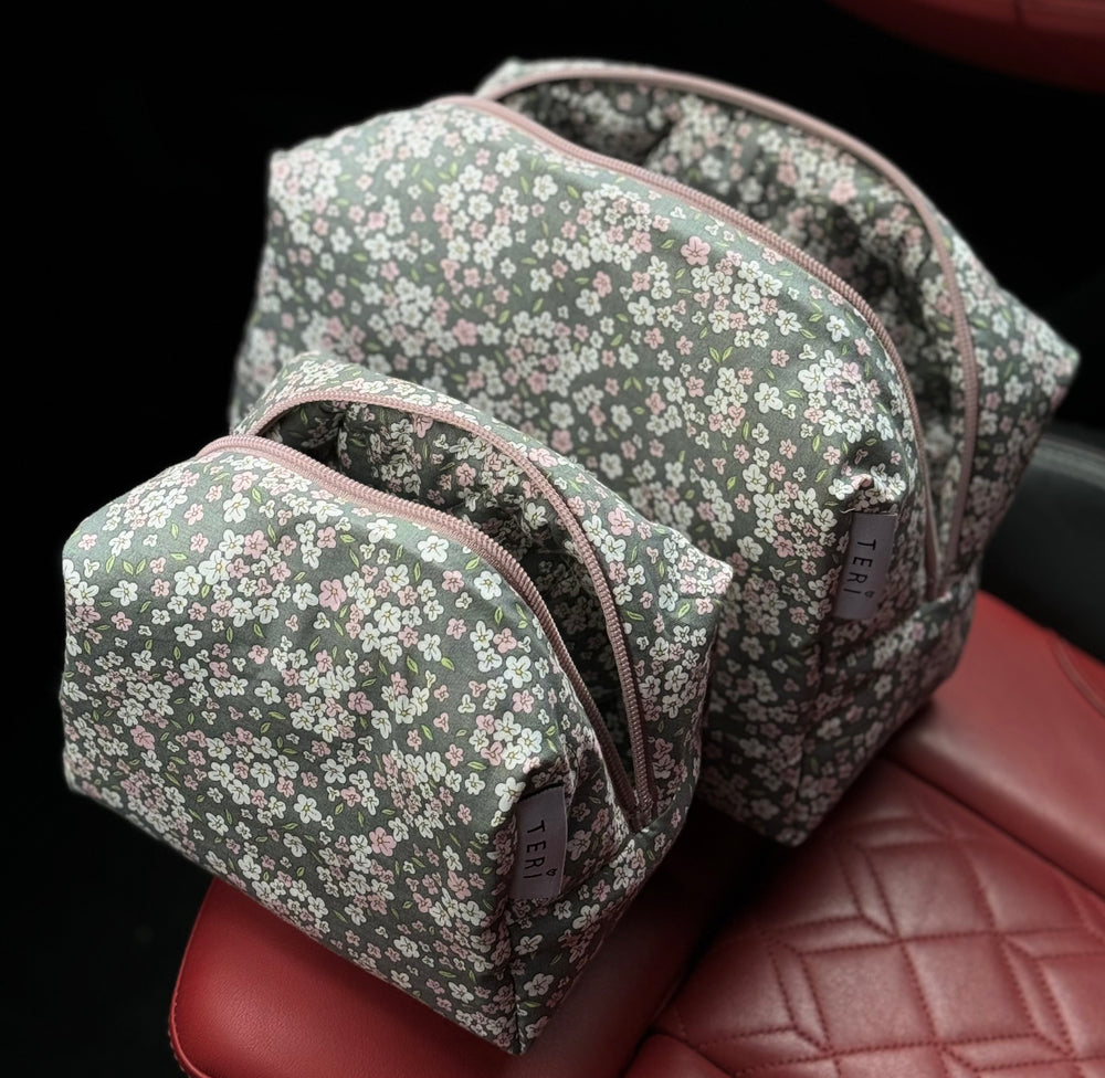 Gray floral vanity bag