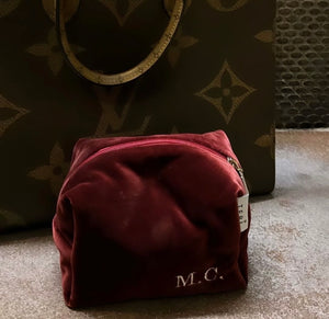 Burgundy velvet vanity bag