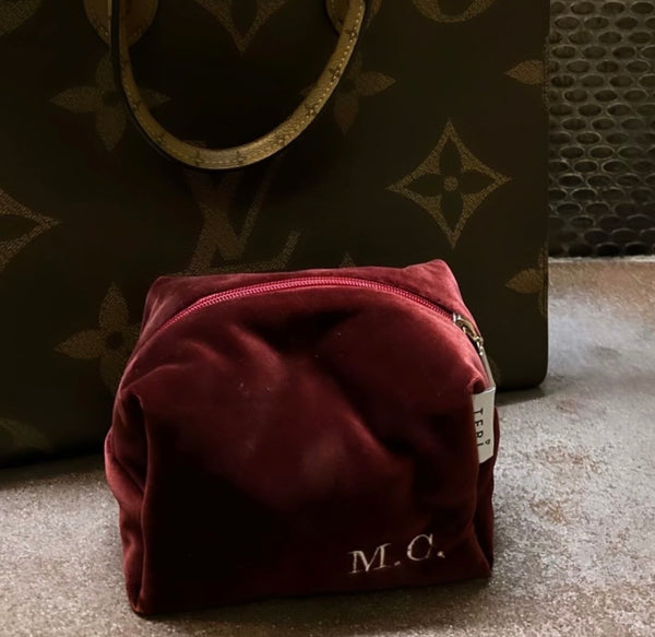 Burgundy velvet vanity bag