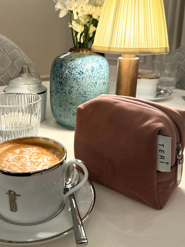 Micro soft pink velvet vanity bag