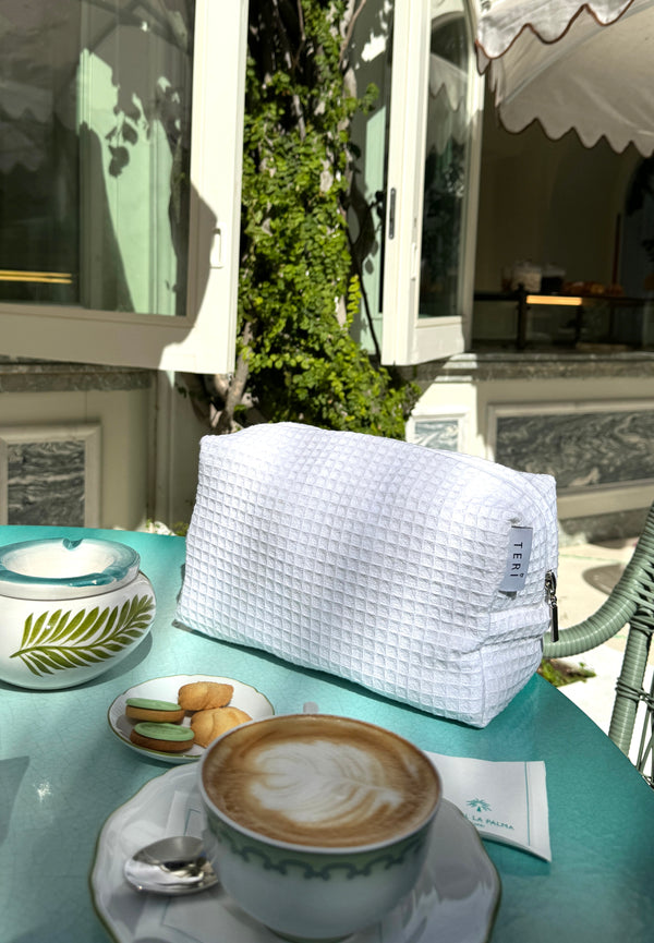 White waffle vanity bag