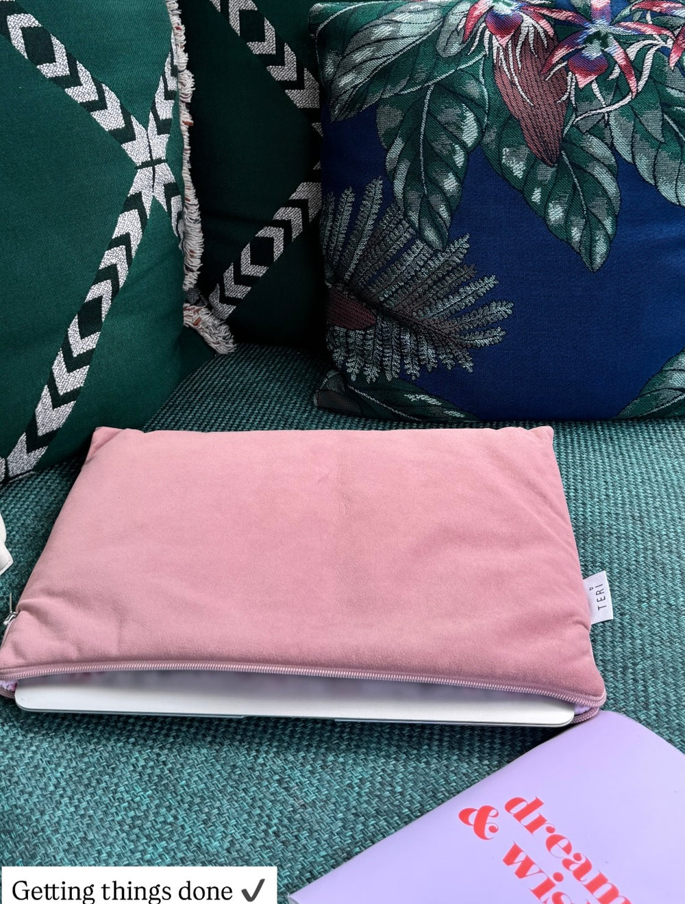 Soft pink velvet laptop sleeve 14”