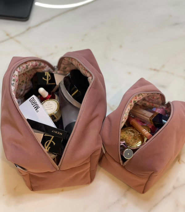 Soft pink velvet vanity bag