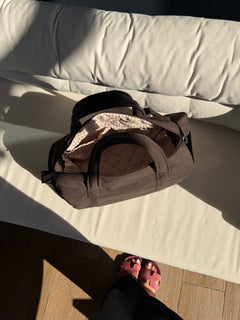 Brown fabric mom bag