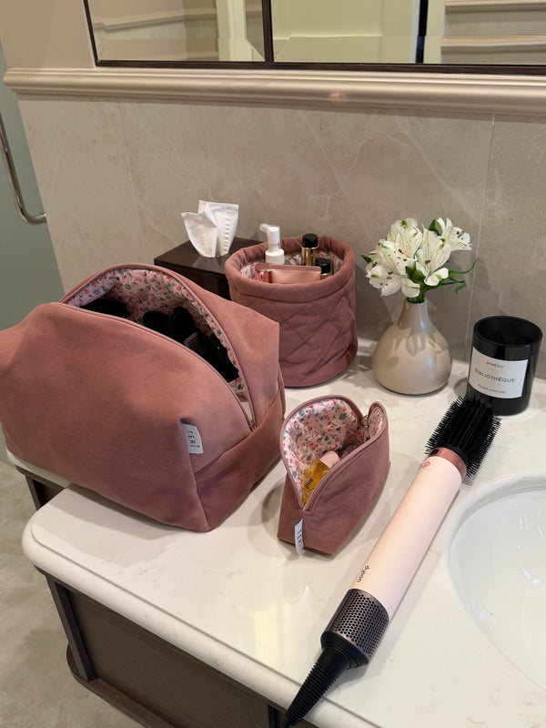 Jumbo soft pink velvet vanity bag