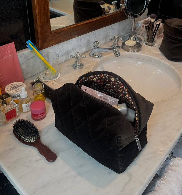 Dark brown velvet vanity bag