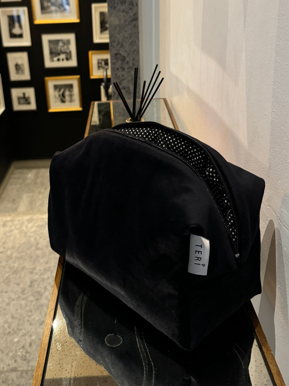 Dark blue velvet vanity bag