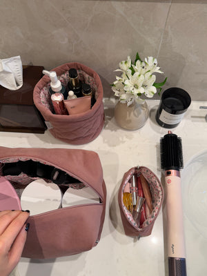 Jumbo soft pink velvet vanity bag