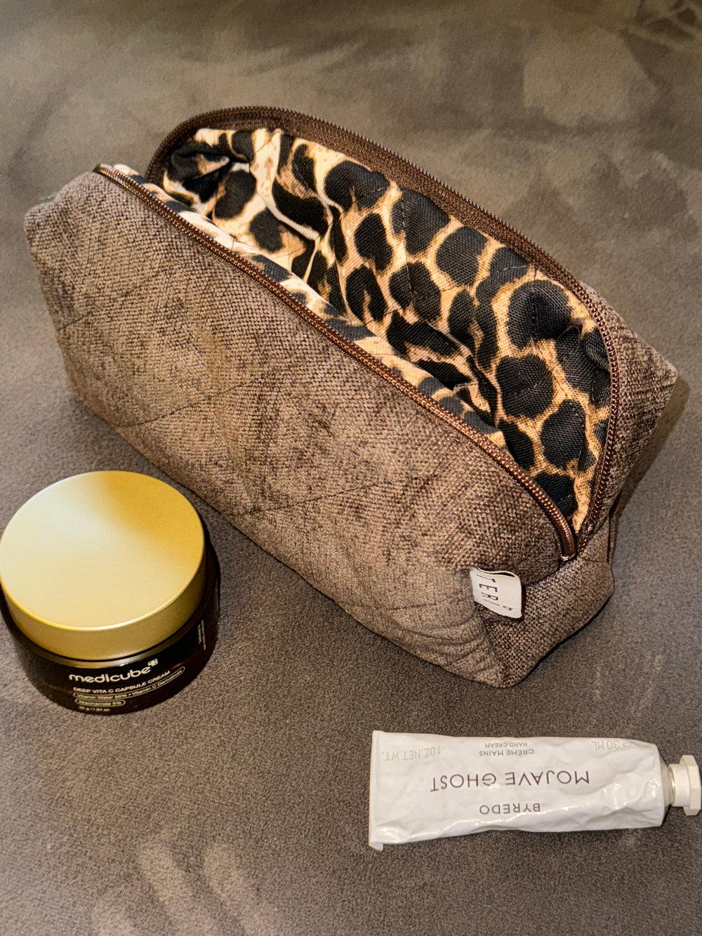 Brown velvet pouch