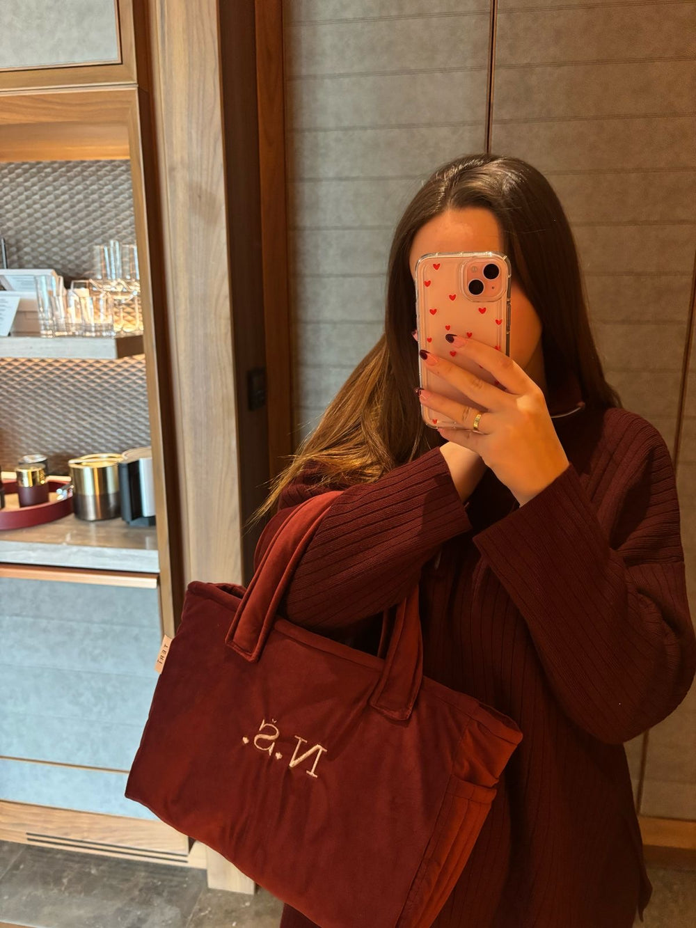Burgundy velvet mini bag