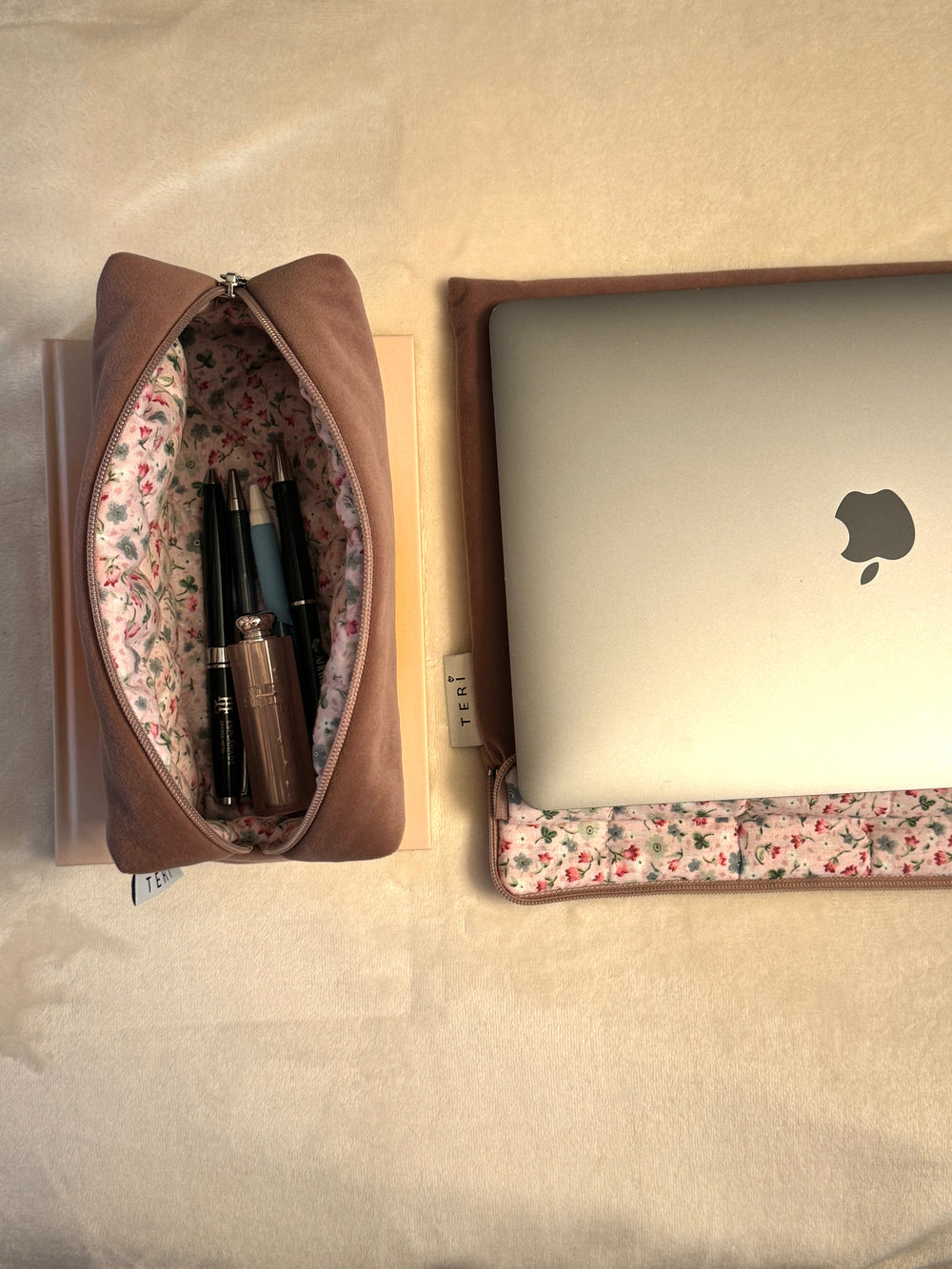 Soft pink velvet pouch