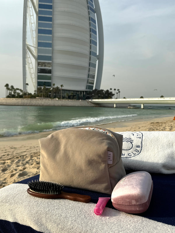 Light beige velvet vanity bag