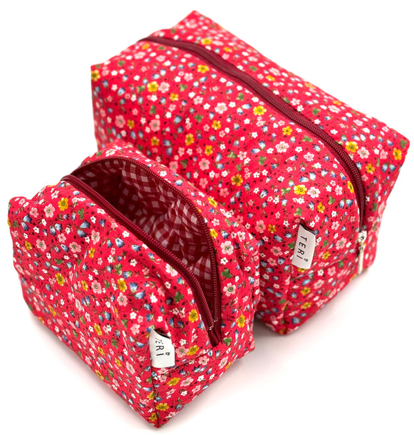 Red floral vanity bag
