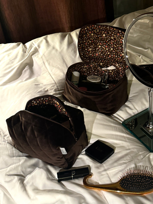 Dark brown velvet vanity bag