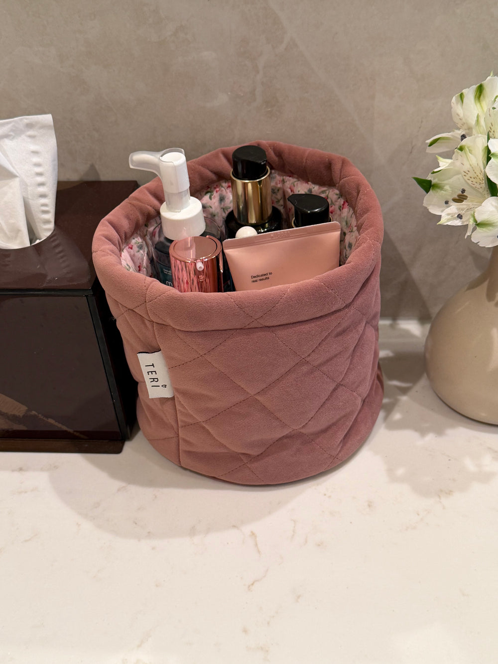 Soft pink velvet organizer