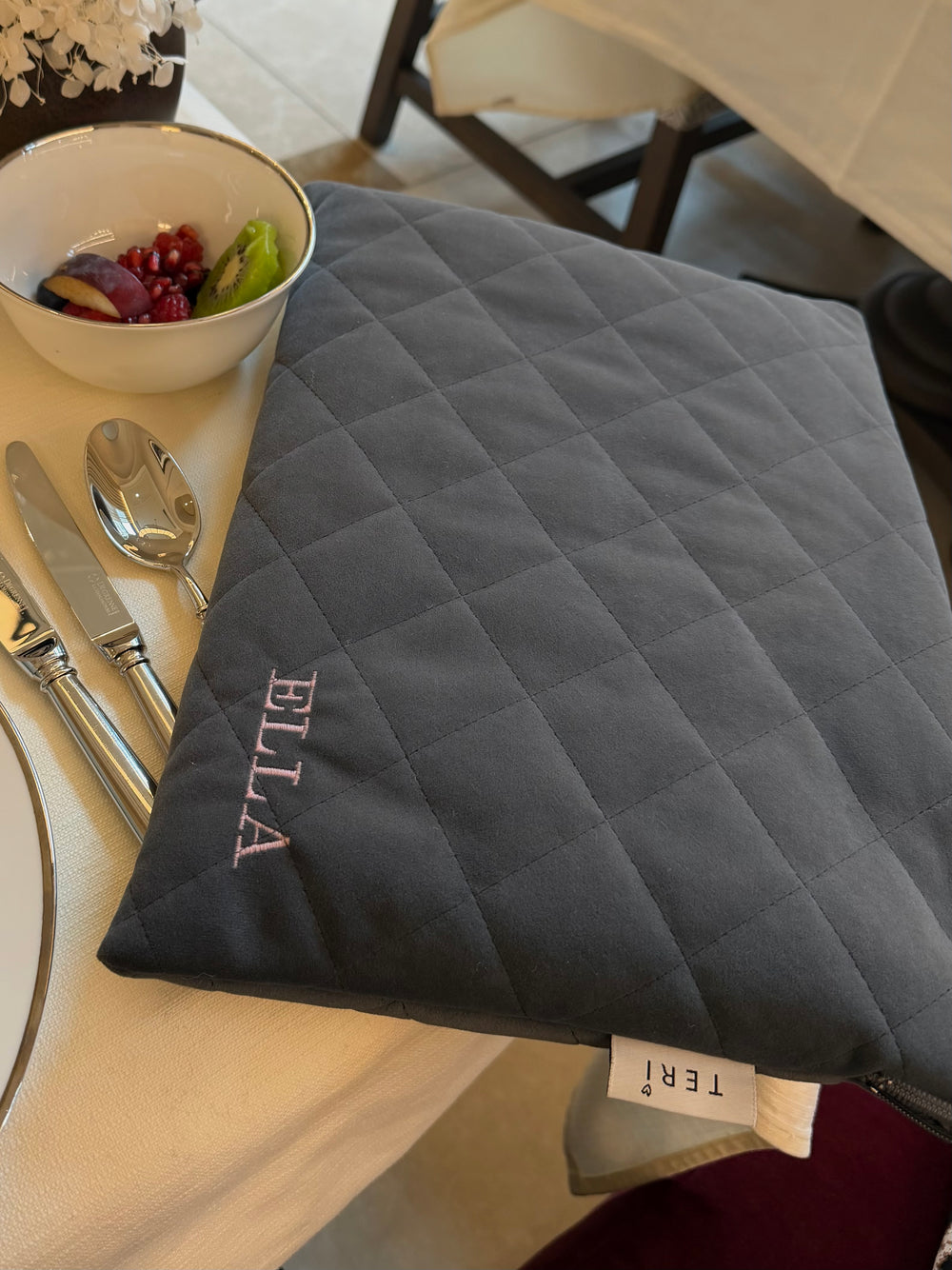 Dark gray velvet laptop sleeve 14”