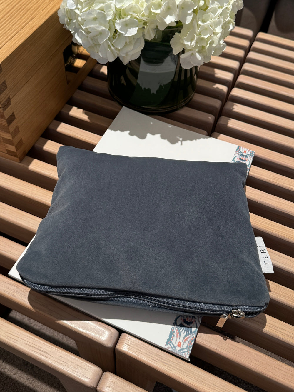 Dark gray velvet clutch