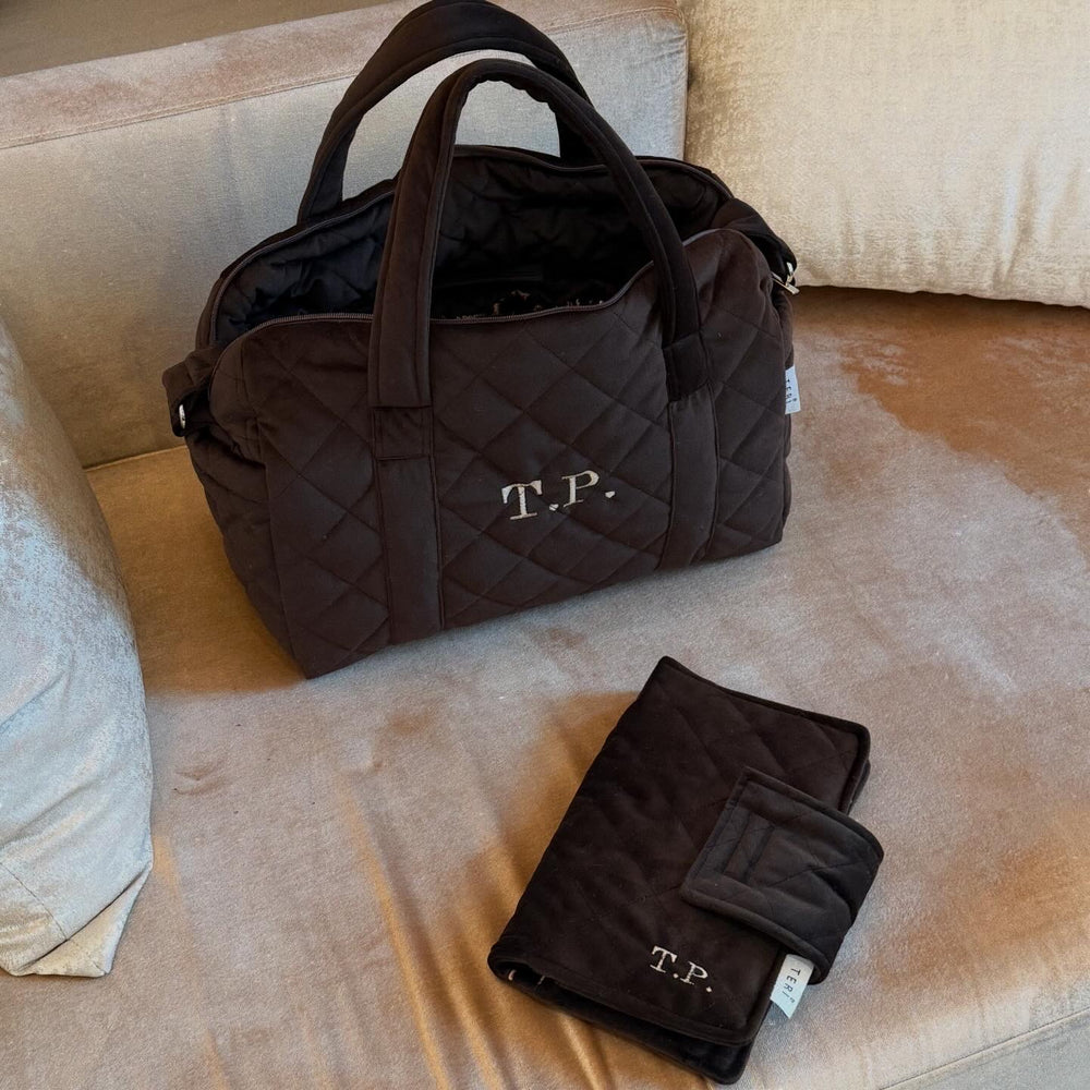 Dark brown velvet mom bag