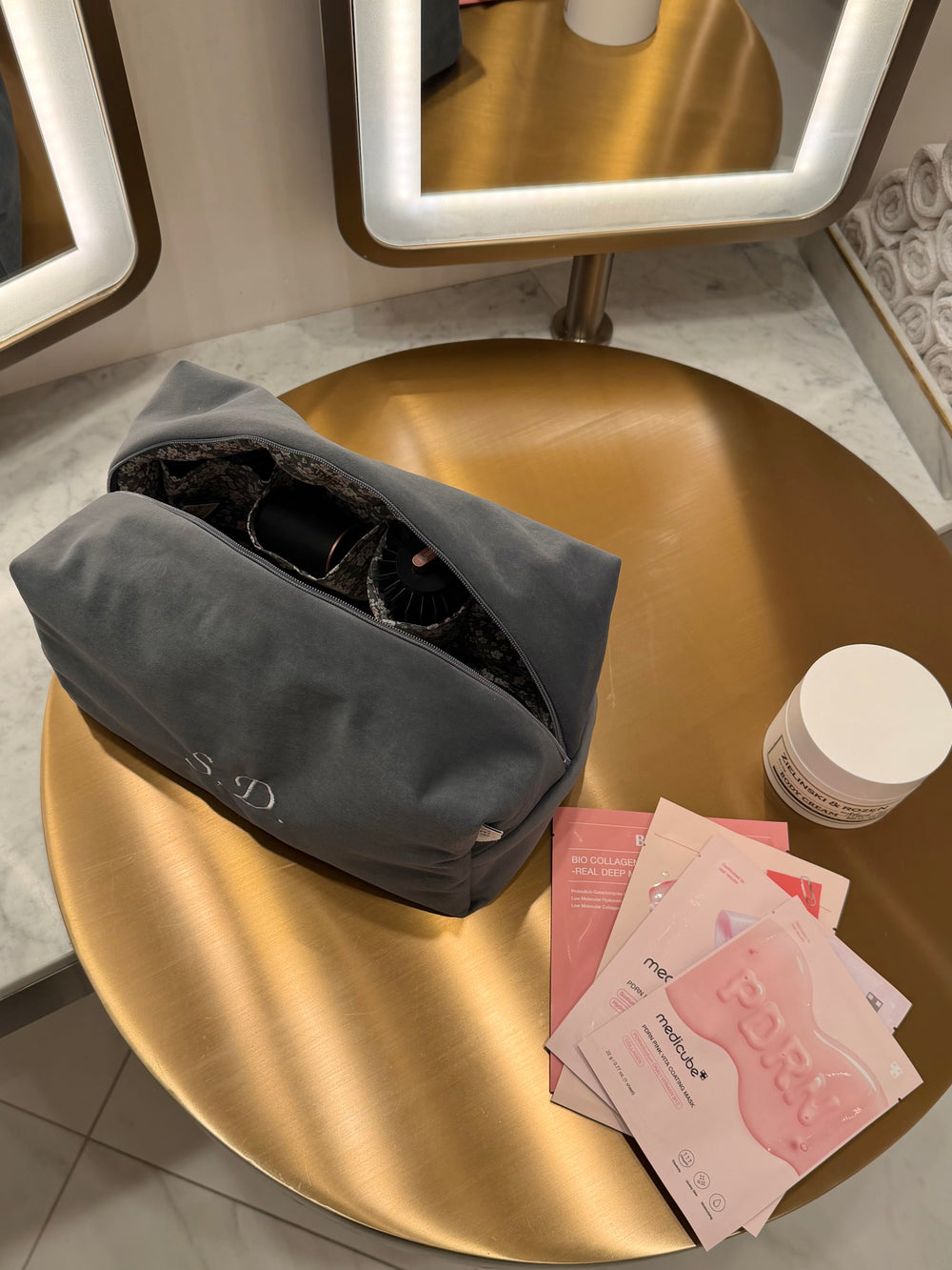 Jumbo dark gray velvet vanity bag