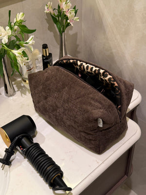 Jumbo brown velvet vanity bag