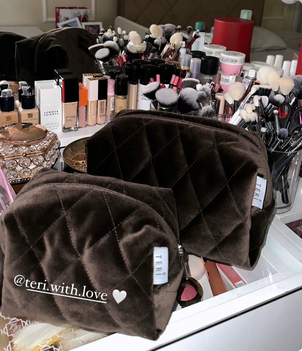 Dark brown velvet vanity bag