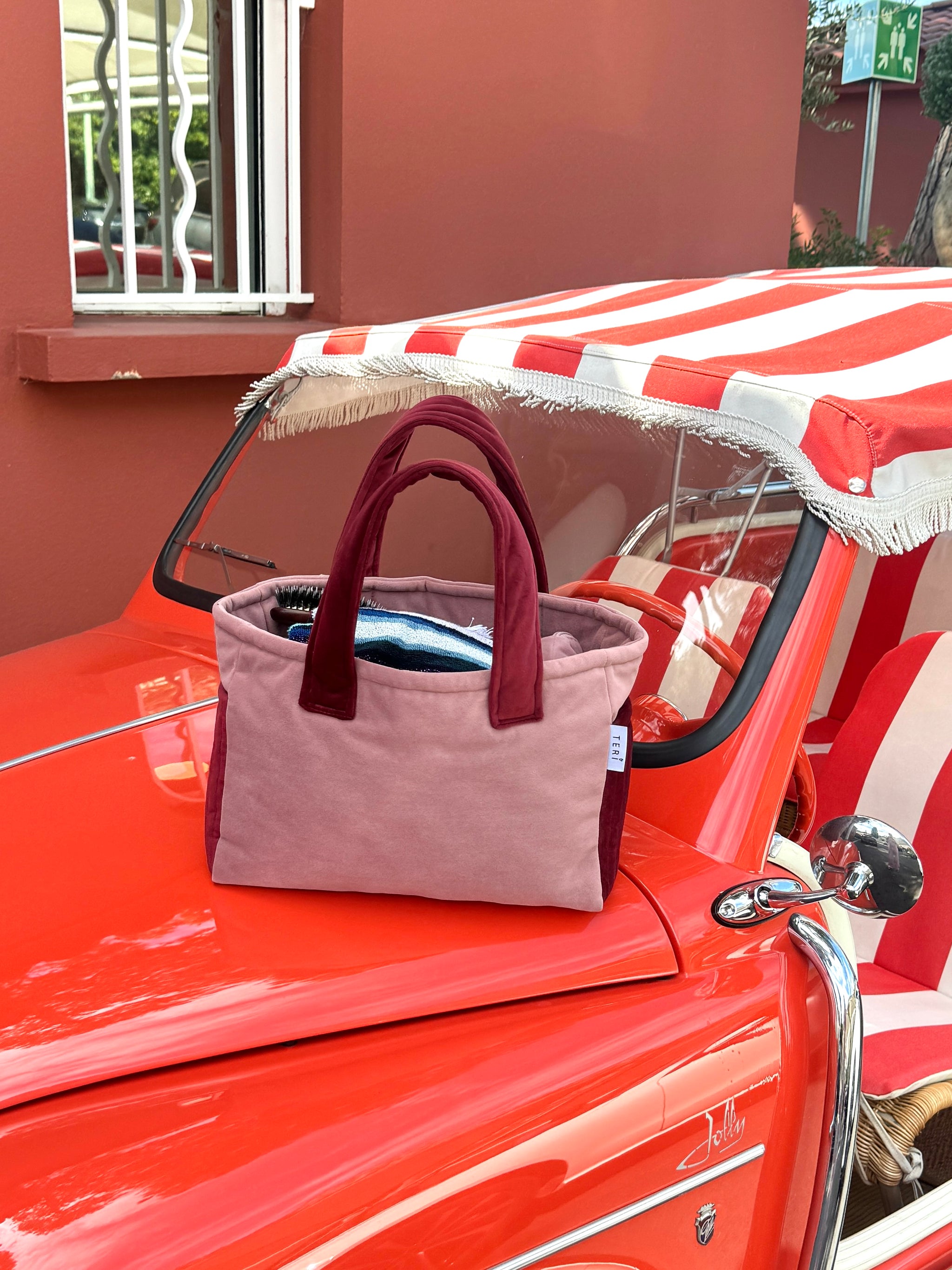 Roze/bordo pliš MINI torba