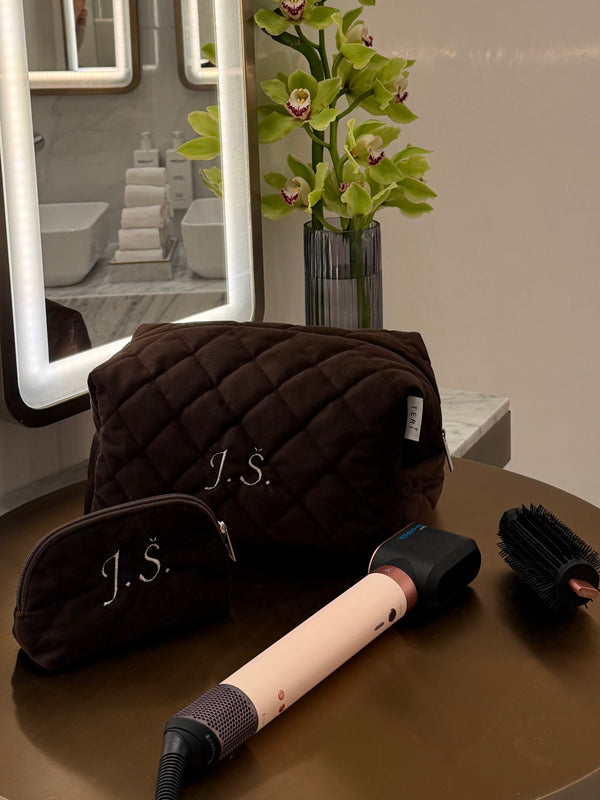 Jumbo dark brown velvet vanity bag