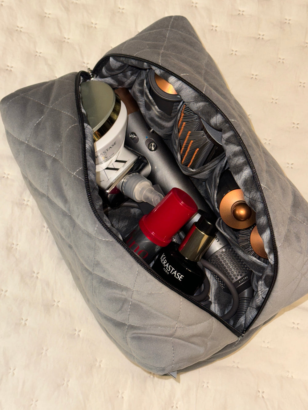 Jumbo light gray velvet vanity bag