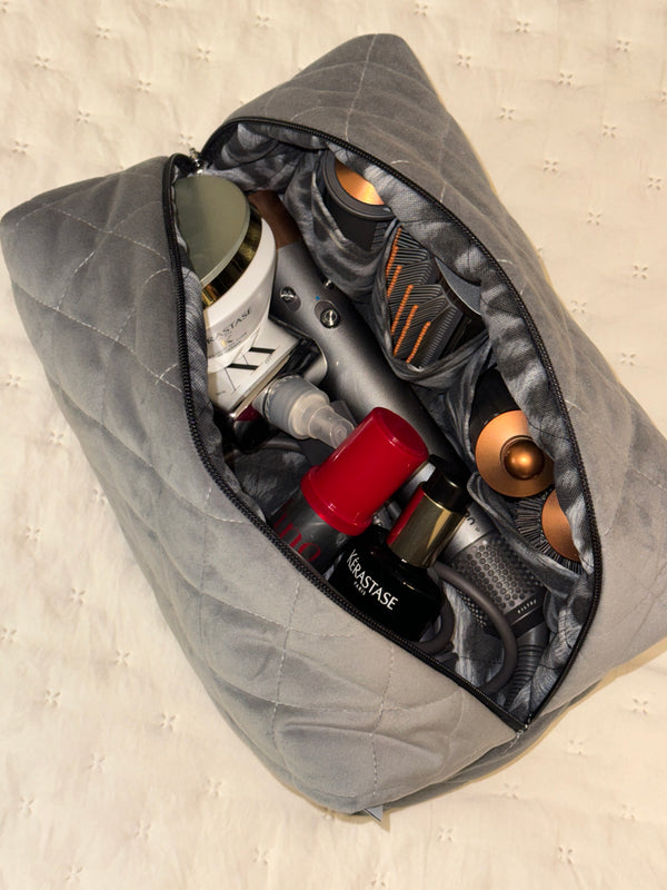 Jumbo light gray velvet vanity bag