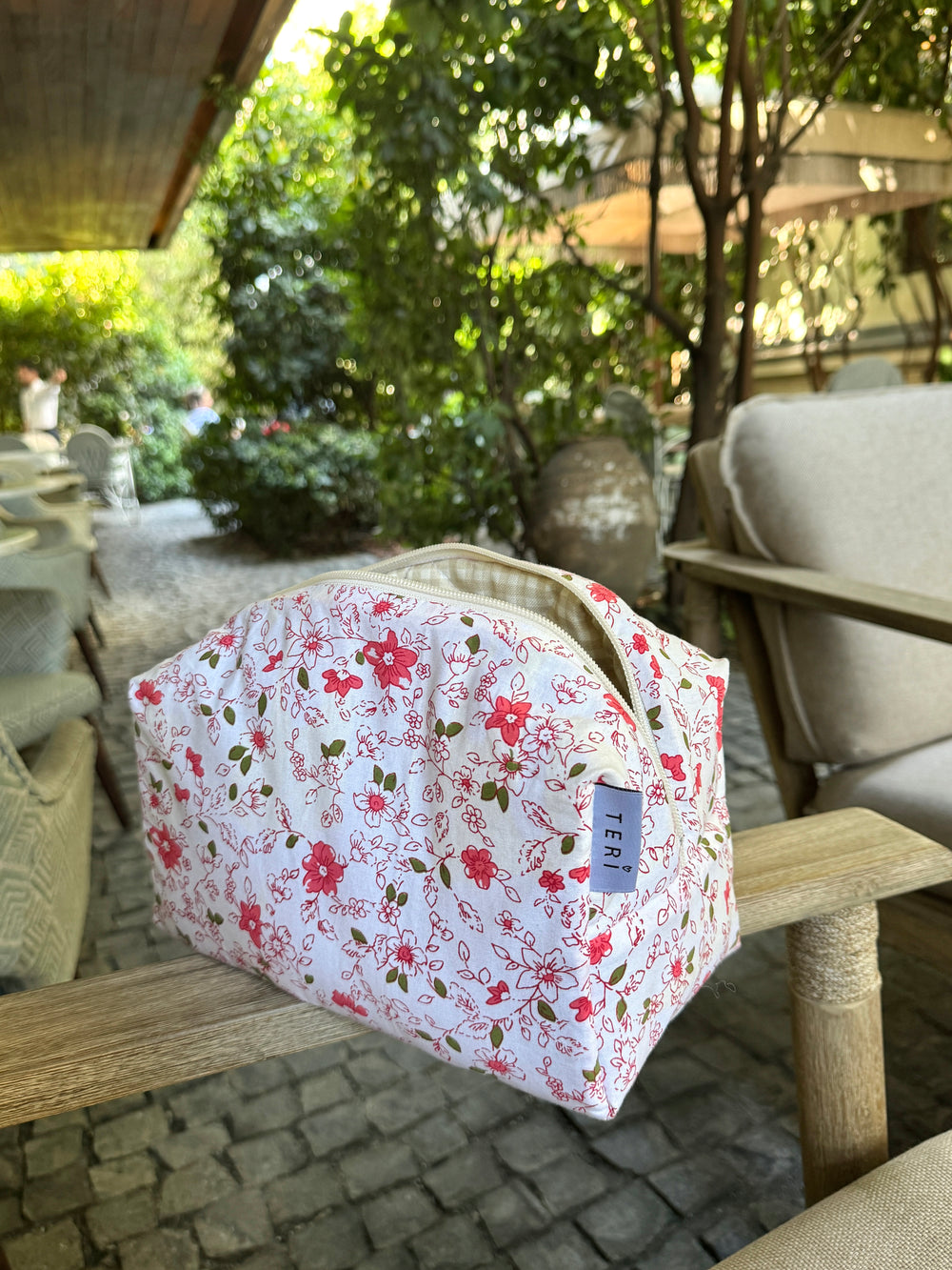 White floral vanity bag