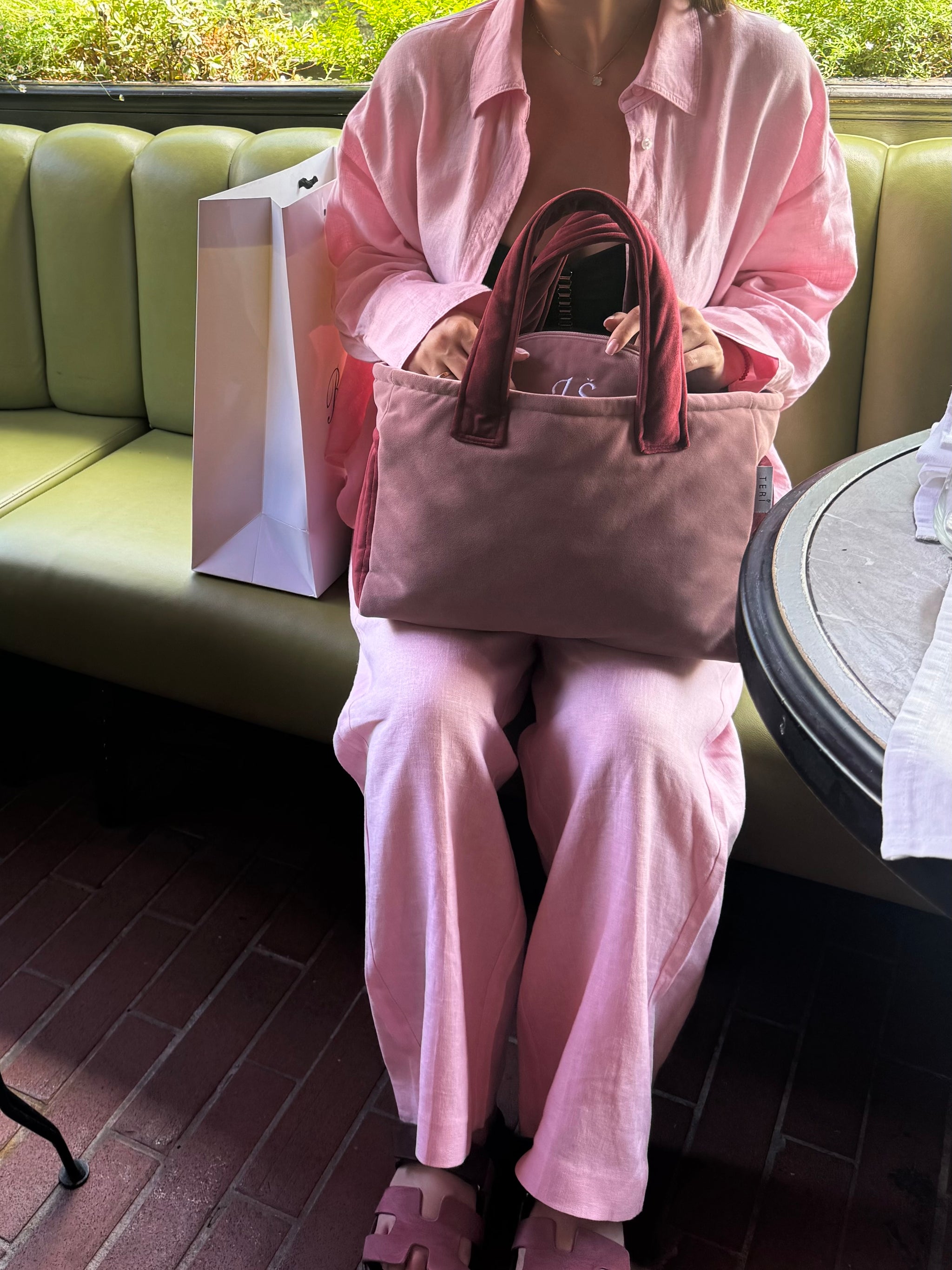 Roze/bordo pliš MINI torba
