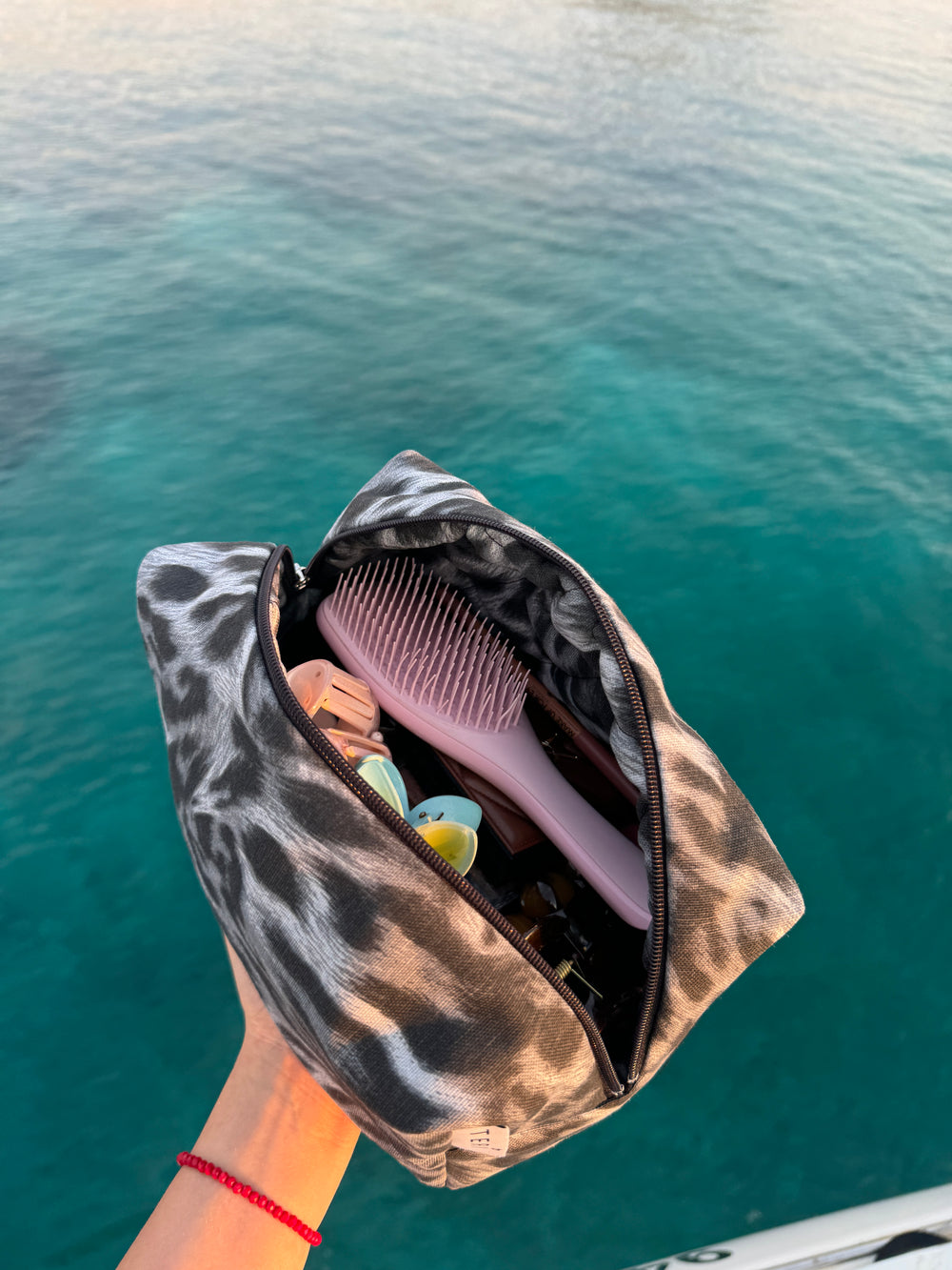 Gray leopard vanity bag