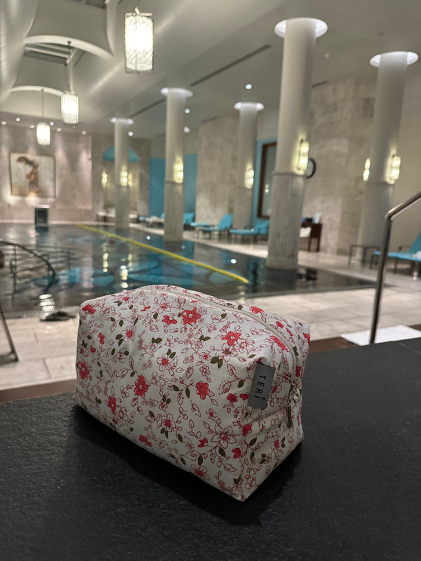 White floral vanity bag