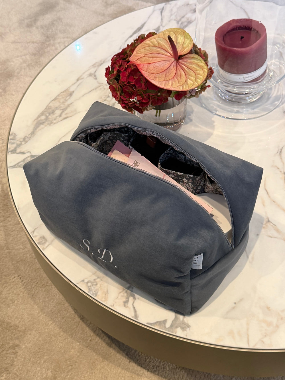 Jumbo dark gray velvet vanity bag